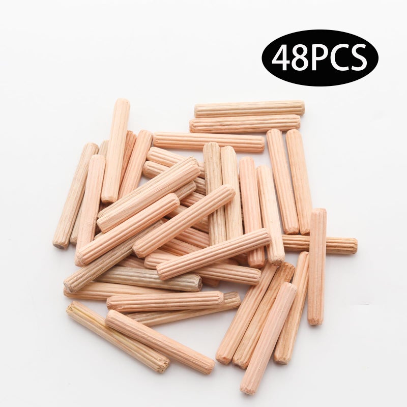 Adyoney 48Pcs 6mm x 40mm / 1/4 Inch x 1.57 Inch Wooden Dowel Pin Fluted Beveled Ends Wooden Pegs Support Shelves - Image 3